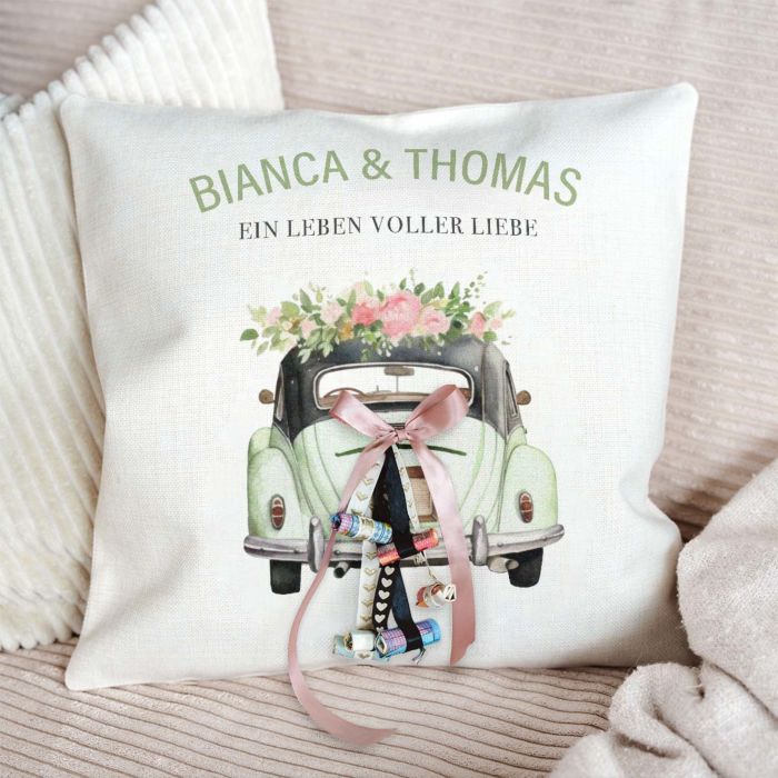 Personalisierbarer Kissenbezug als Geldgeschenk zur Hochzeit