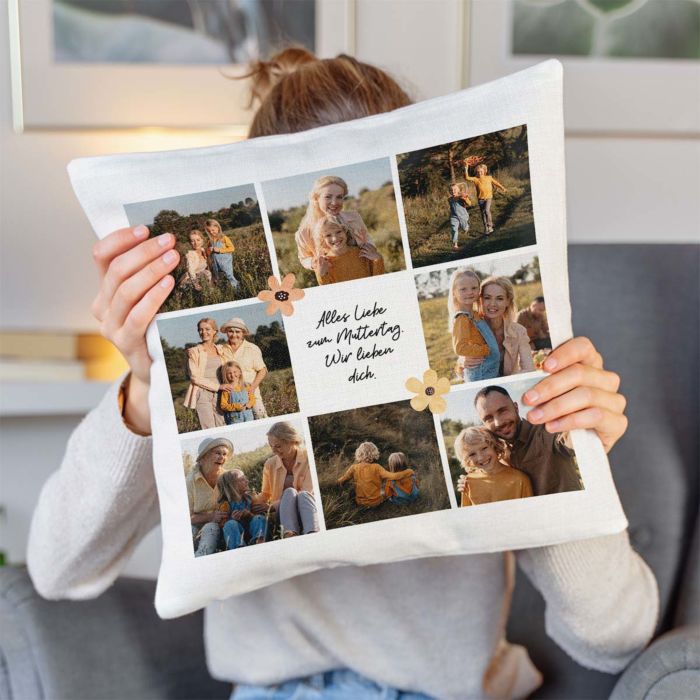 Personalisierbarer Kissenbezug mit Text und Symbole