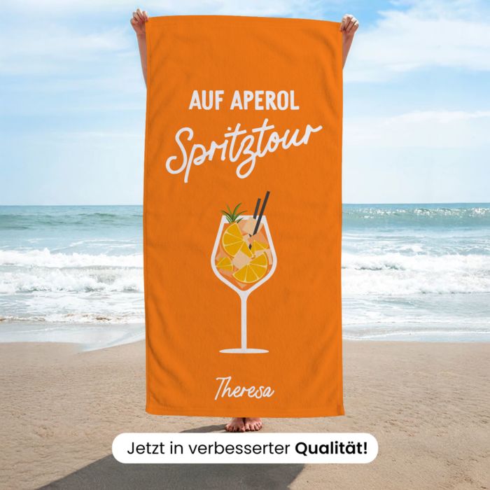 Personalisierbares Handtuch mit Getränken und Spruch