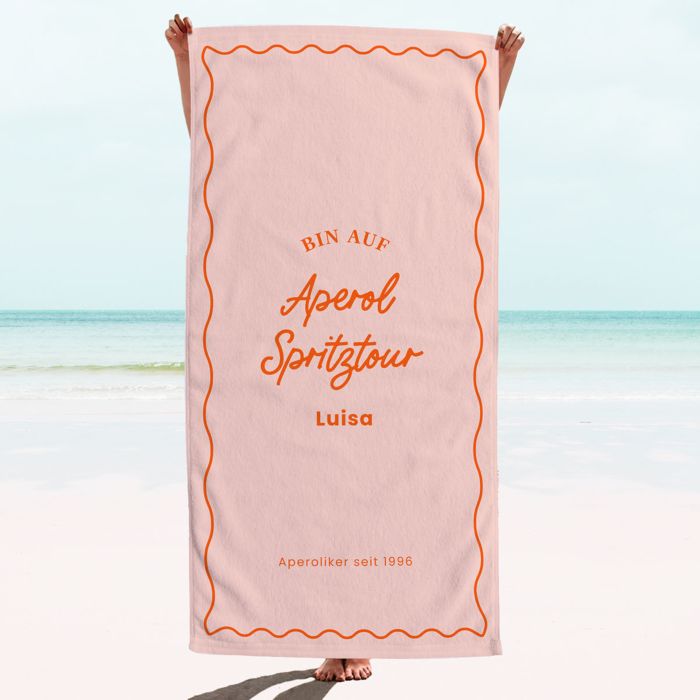 Personalisierbares Handtuch mit farbigem Hintergrund und Text